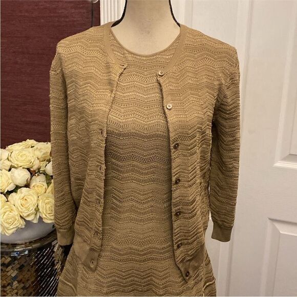 Ralph Lauren black label Elegant Tan Dress with Cardigan, L - Picture 9 of 14